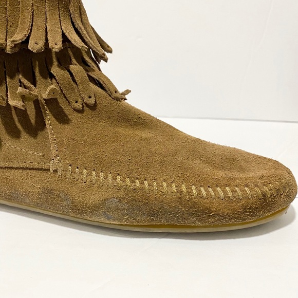 Minnetonka Double Fringe Suede Moccasin Booties - Picture 12 of 12